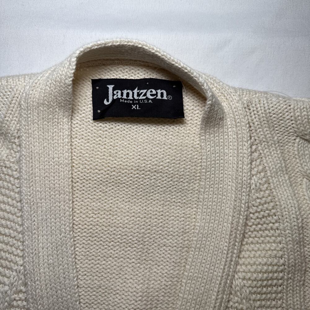 Vintage Jantzen Mens XL Vest 80s Natural Cable Knit Button Cardigan Sweater NWT - Picture 2 of 12